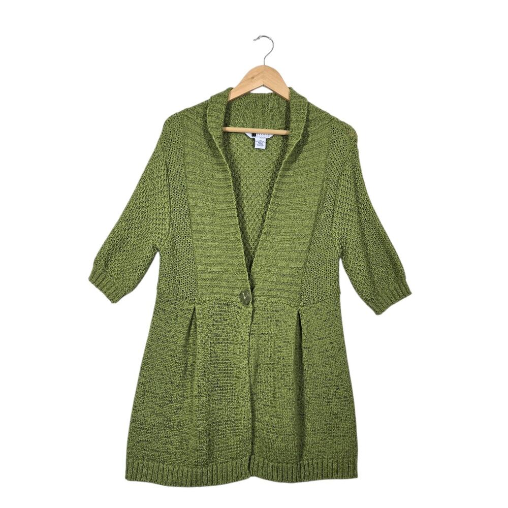 Vintage 90s Carole Little Cardigan Green Single Button Knit Tunic